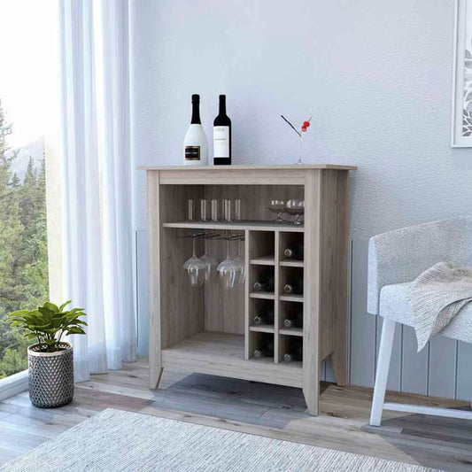 Light Gray Bar Cabinet with 8-Bottle Cubbies and Open Shelf - 17.7" x 32.4"