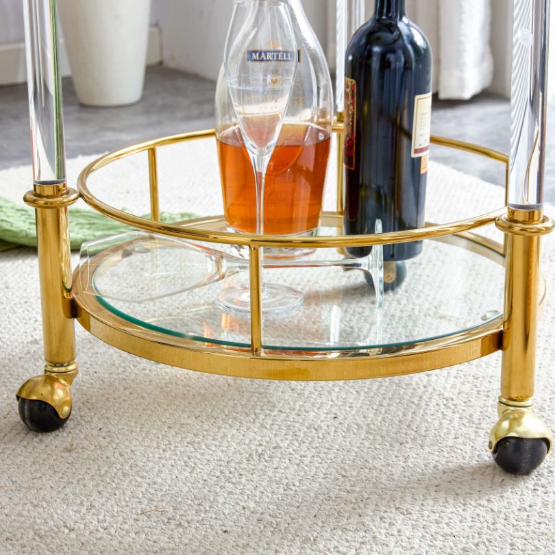 Luxury 2-Tiers Acrylic Round Bar Cart with Wheels