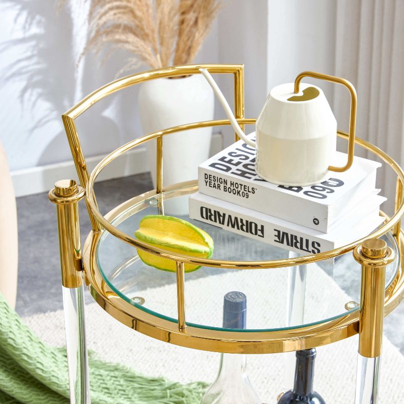 Luxury 2-Tiers Acrylic Round Bar Cart with Wheels