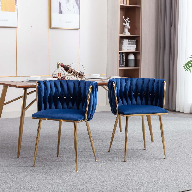 Luxury Blue Velvet Dining Chair With Golden Legs