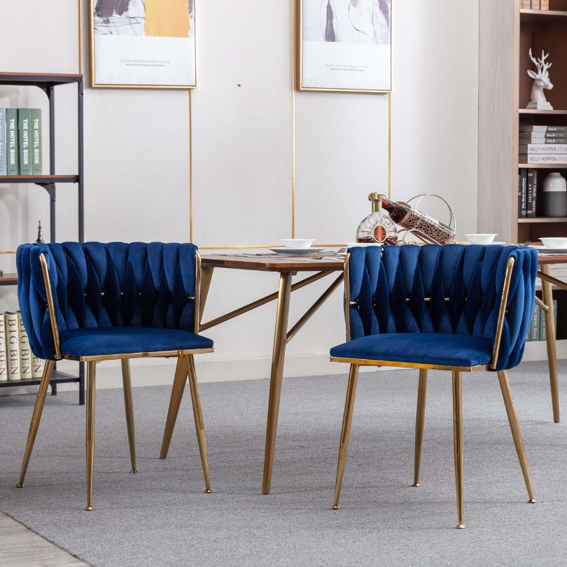 Luxury Blue Velvet Dining Chair With Golden Legs