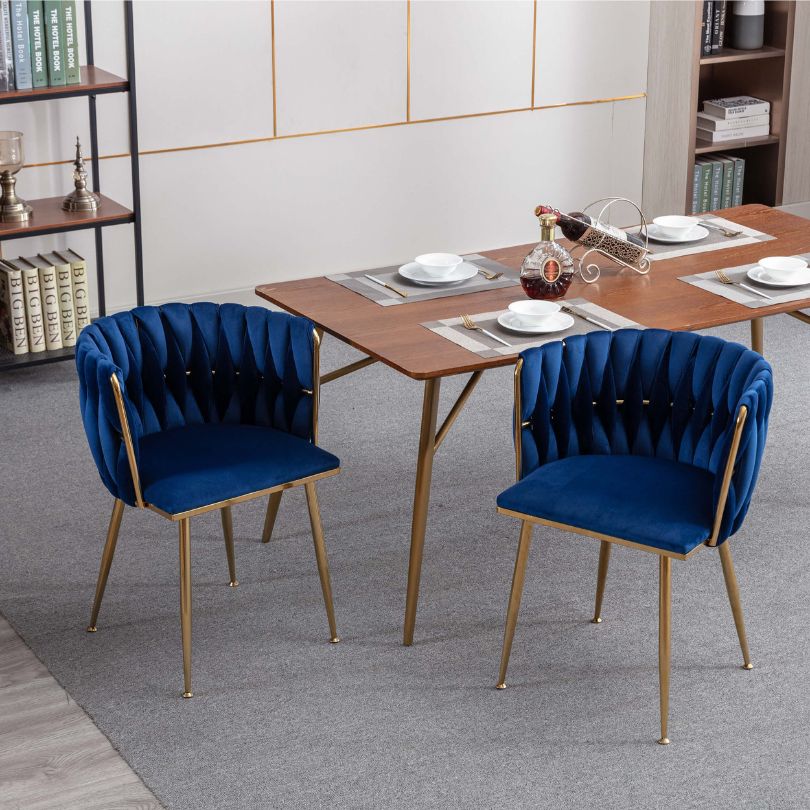 Luxury Blue Velvet Dining Chair With Golden Legs