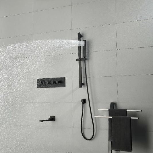 Matte Black Thermostatic Square Rainfall Shower bar and Handheld set