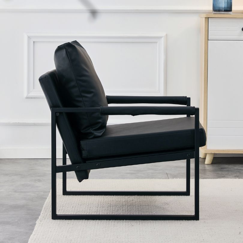 Mid-Century Black PU Leather Accent Arm Chair