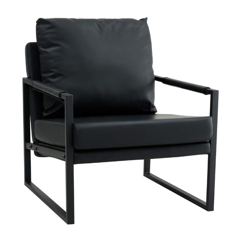 Mid-Century Black PU Leather Accent Arm Chair