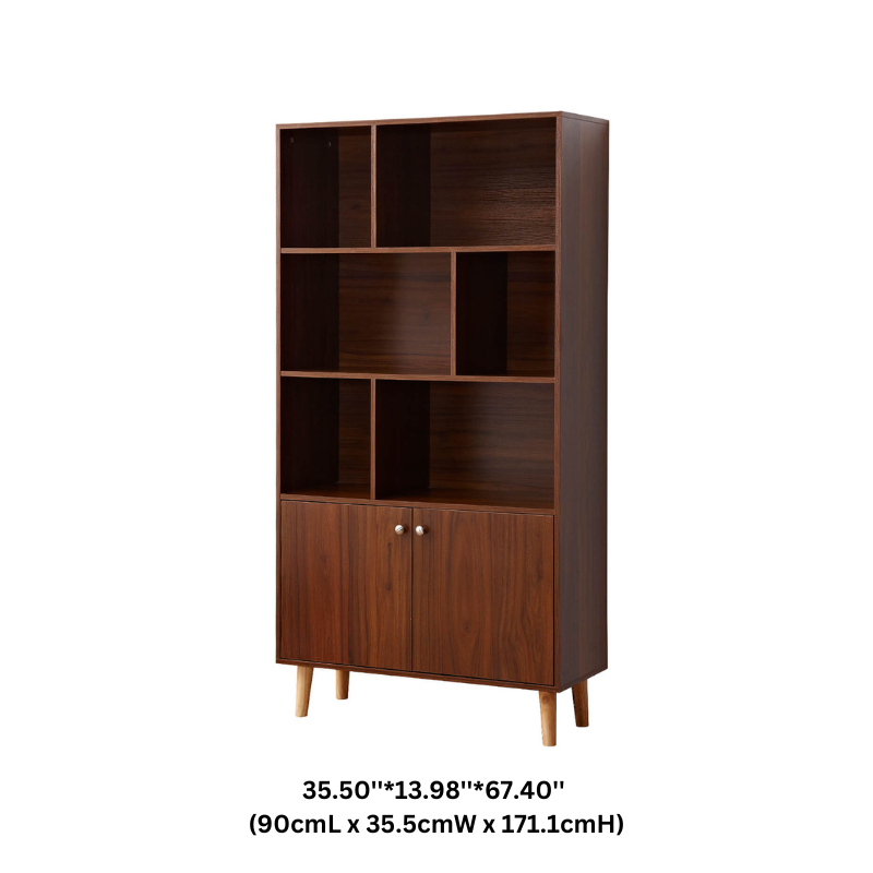 Mid-Century Modern Standing Bookshelf with Doors 