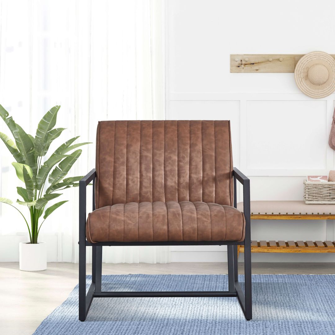 black frame and brown cushion accent chair