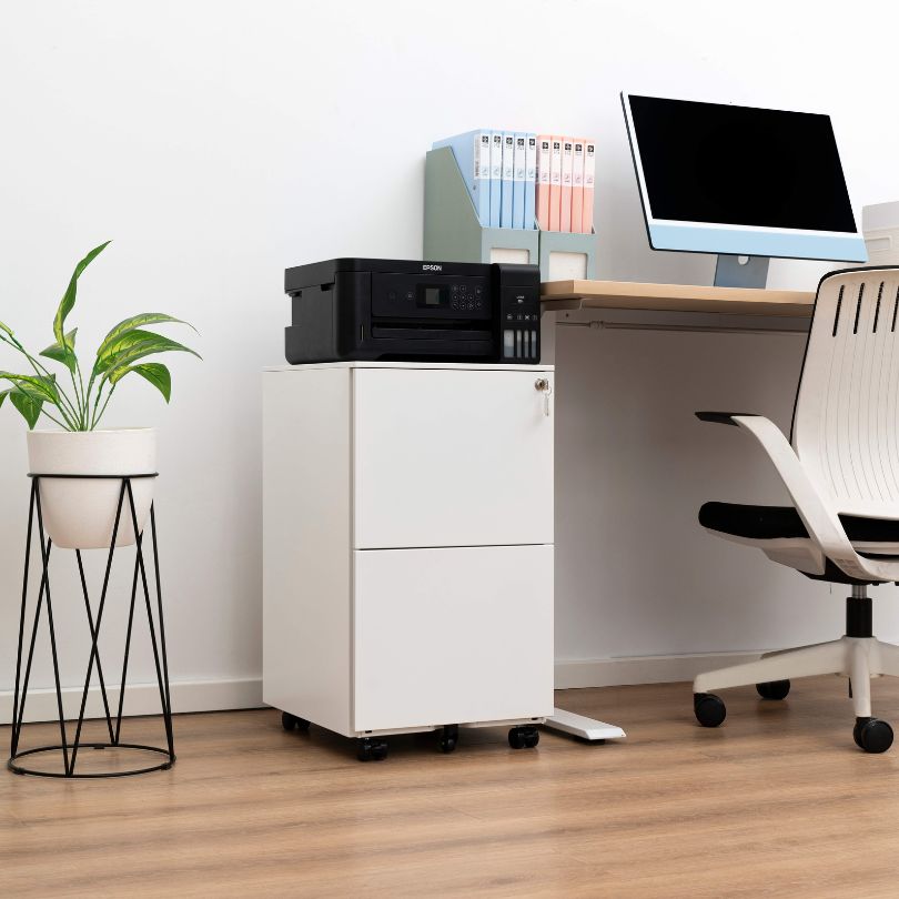 Modern 2-Drawers White Mobile Filing Cabinet