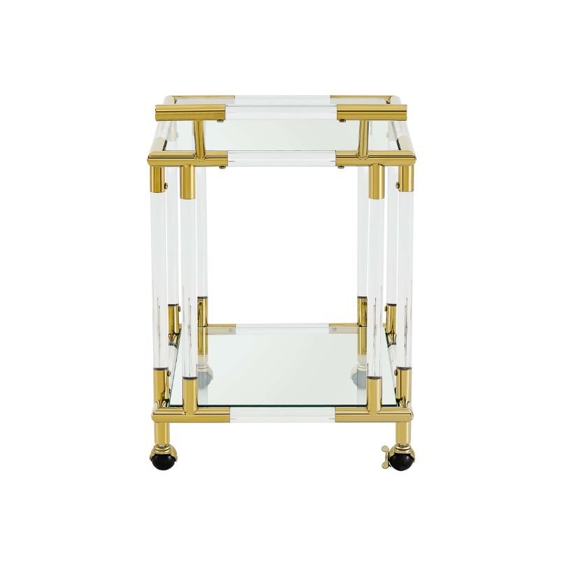 Modern 2-Tiers Golden Mobile Bar Cart with Wheels