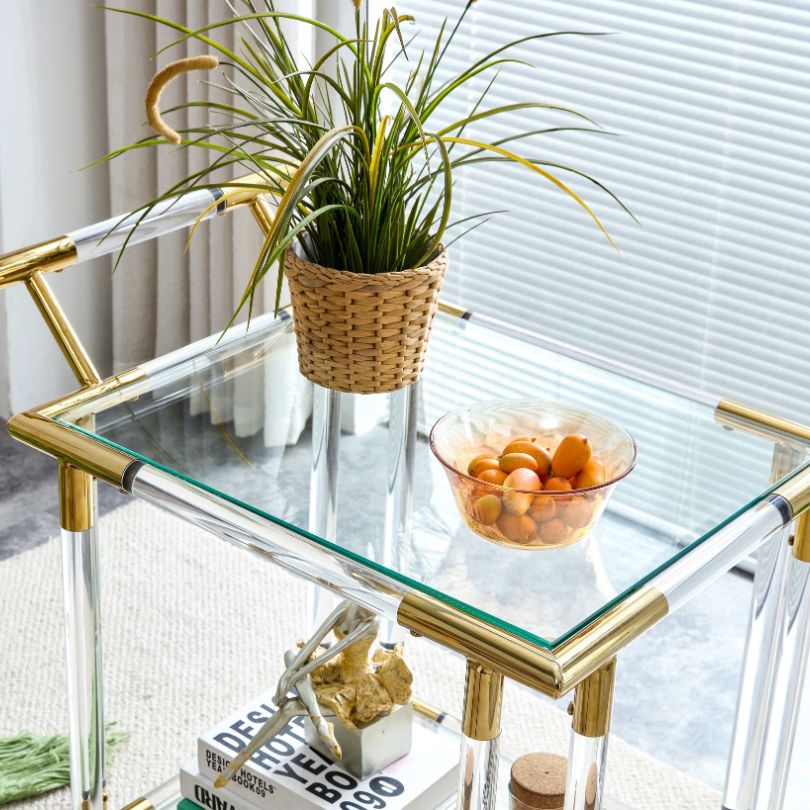 Modern 2-Tiers Golden Mobile Bar Cart with Wheels