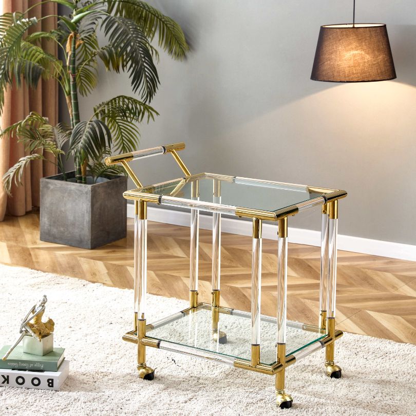 Modern 2-Tiers Golden Mobile Bar Cart with Wheels