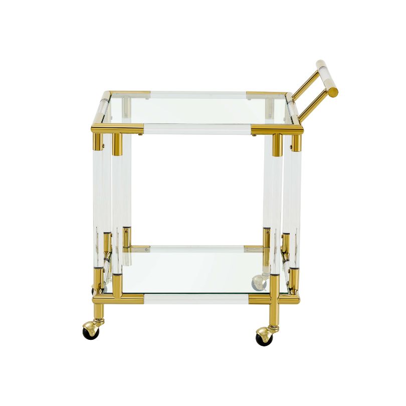 Modern 2-Tiers Golden Mobile Bar Cart with Wheels