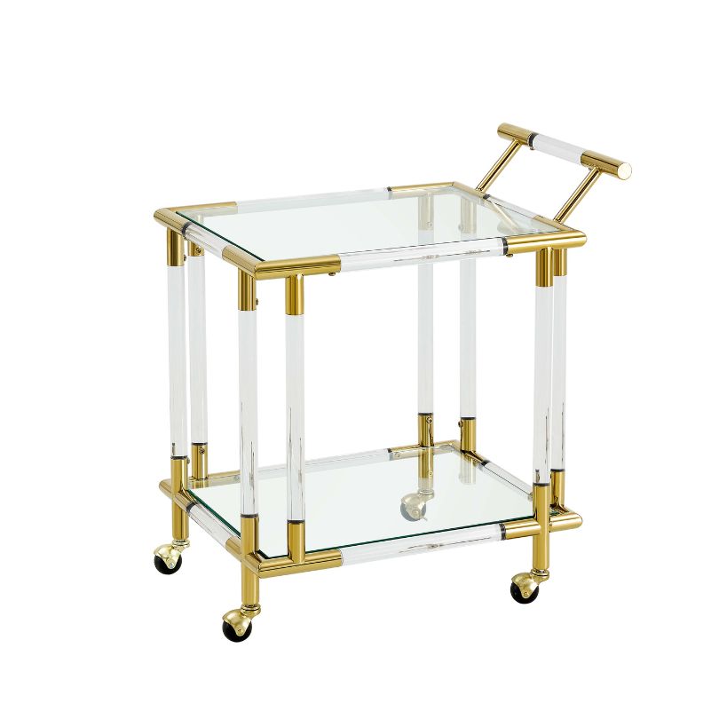 Modern 2-Tiers Golden Mobile Bar Cart with Wheels