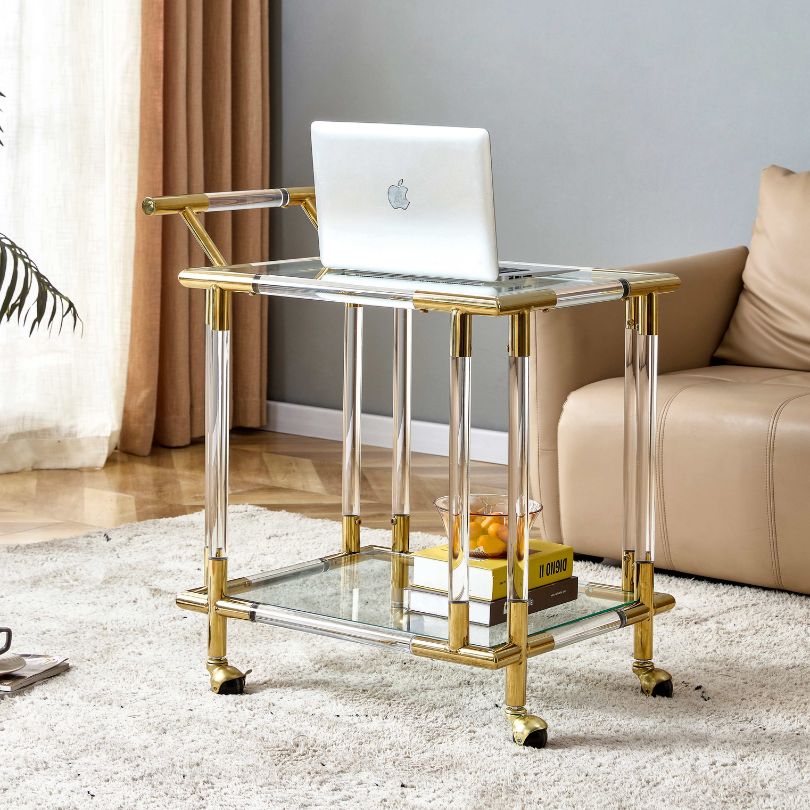 Modern 2-Tiers Golden Mobile Bar Cart with Wheels