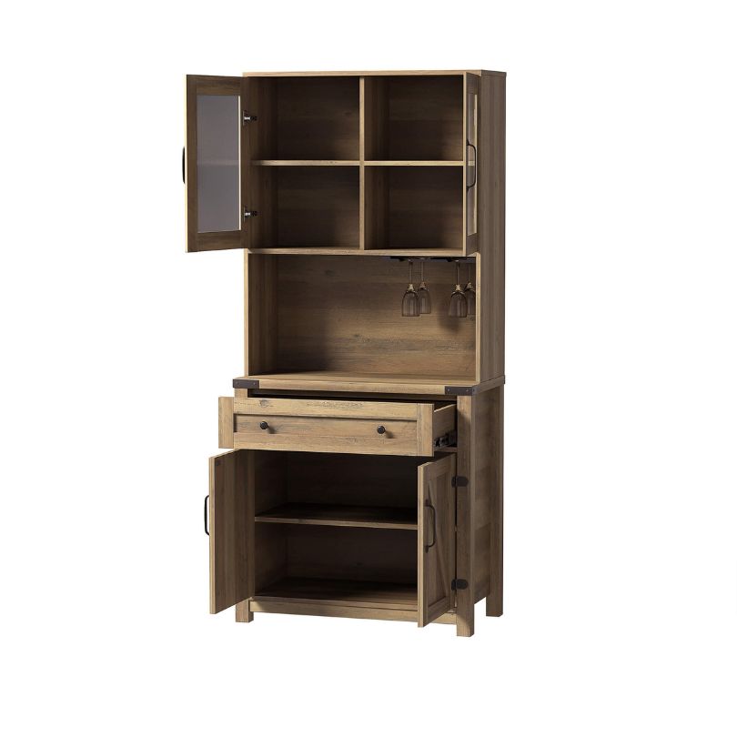 Open shelves, open drawers and open doors of our Cabinet