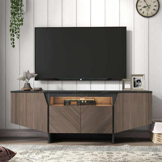 Modern 63" Antique Dark Grey LED Gloss TV Stand with Storage Cabinets