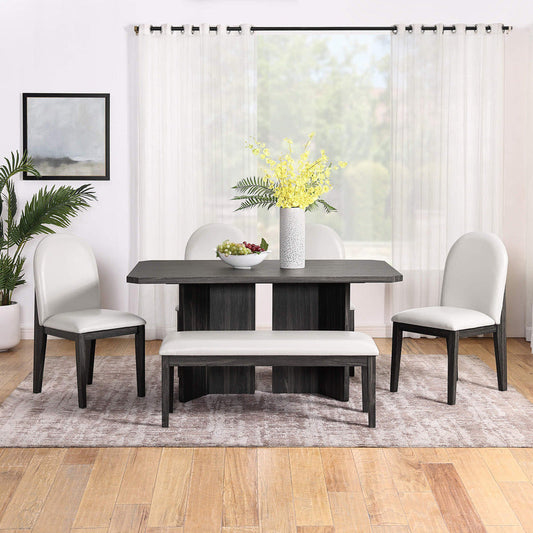 Modern 6 Piece Dinner Set - 60" Dining Table with 4 Chairs and Bench