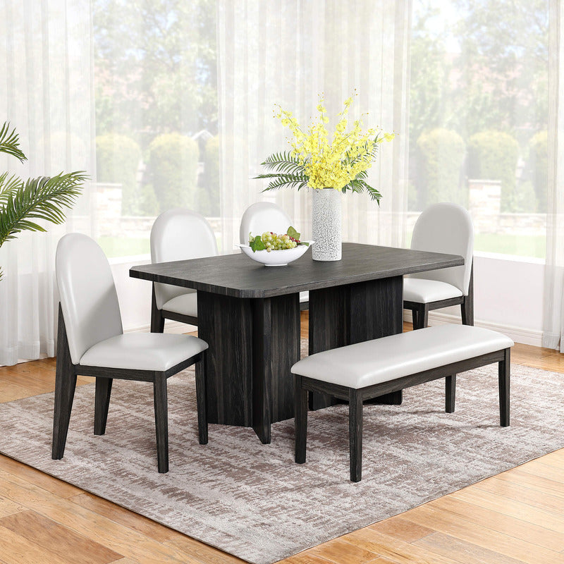 Modern 6 Piece Dinner Set - 60" Dining Table with 4 Chairs and Bench