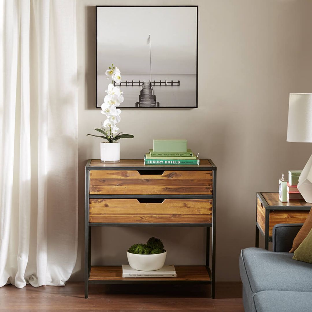 Modern Acacia wood 2-Drawer Accent Chest