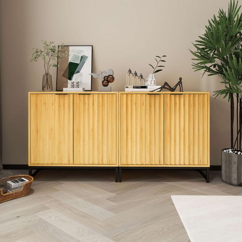 Modern Bamboo 2-Doors Sideboard Cabinet Set