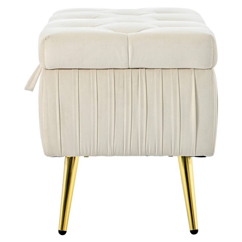 Modern Beige Entryway Button-Tufted Storage Ottoman