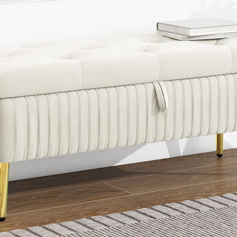 Modern Beige Entryway Button-Tufted Storage Ottoman