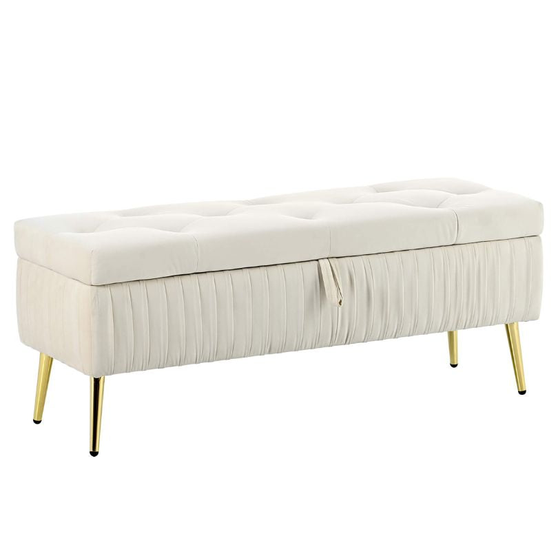 Modern Beige Entryway Button-Tufted Storage Ottoman