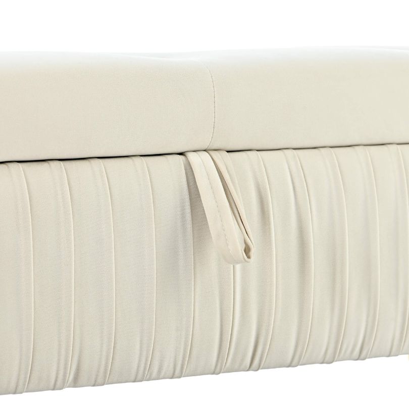 Modern Beige Entryway Button-Tufted Storage Ottoman