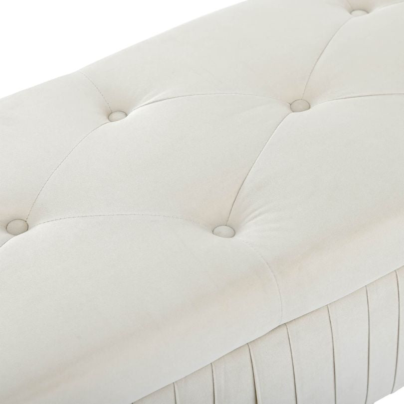 Modern Beige Entryway Button-Tufted Storage Ottoman