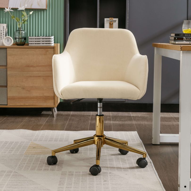 Modern Beige Velvet Swivel Desk Chair