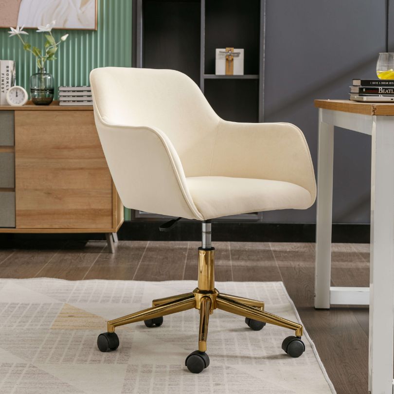 Modern Beige Velvet Swivel Desk Chair