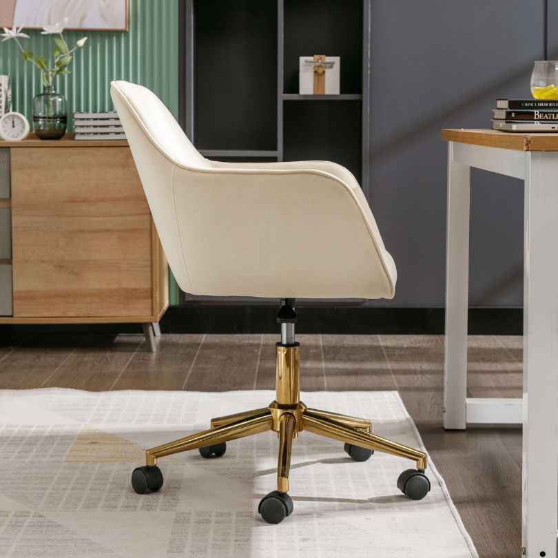 Modern Beige Velvet Swivel Desk Chair