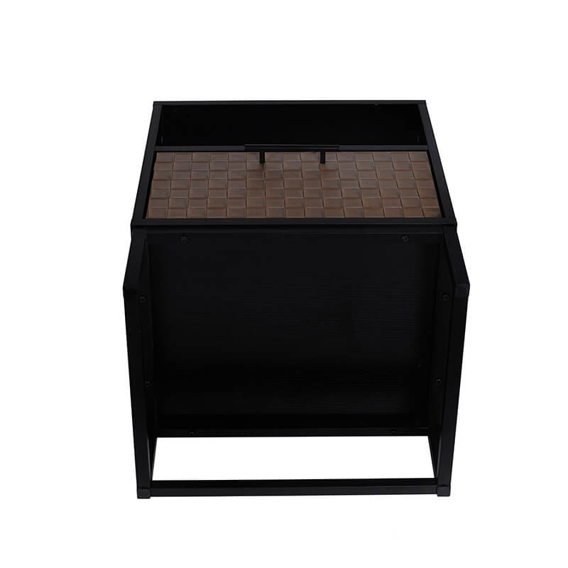 Modern Black Brown 1-door nightstand wood and metal bedside table with socket - 18.78" x 15.59"