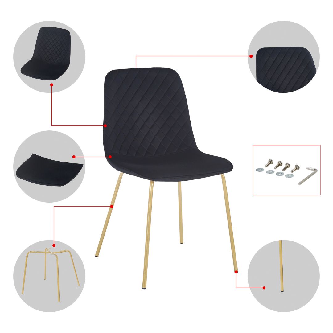 Modern Black Dining Chair with Gold Legs 4pcs