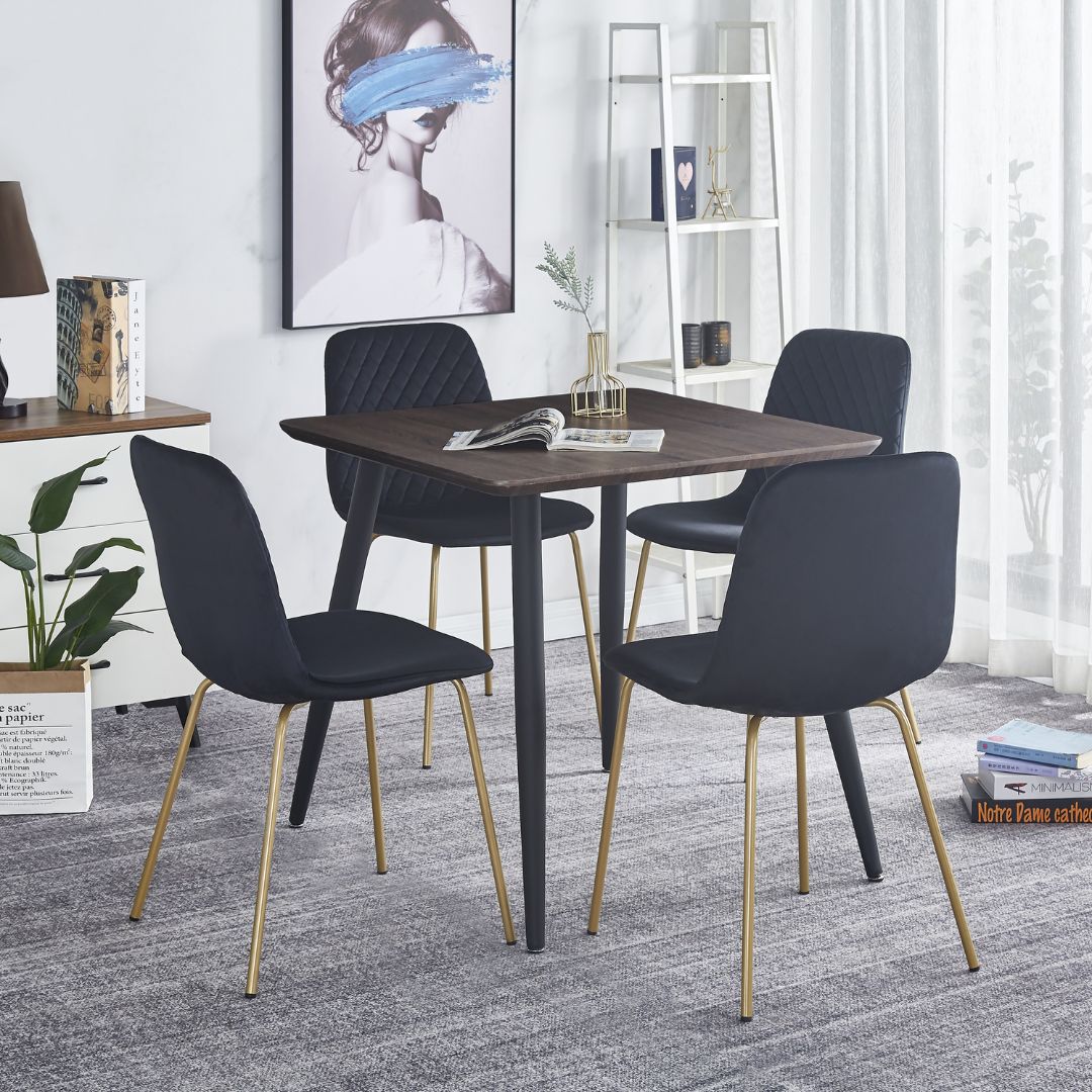 Modern Black Dining Chair with Gold Legs 4pcs