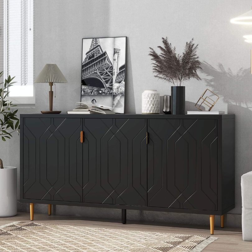 Modern Black U-Can Console Table with Shelves