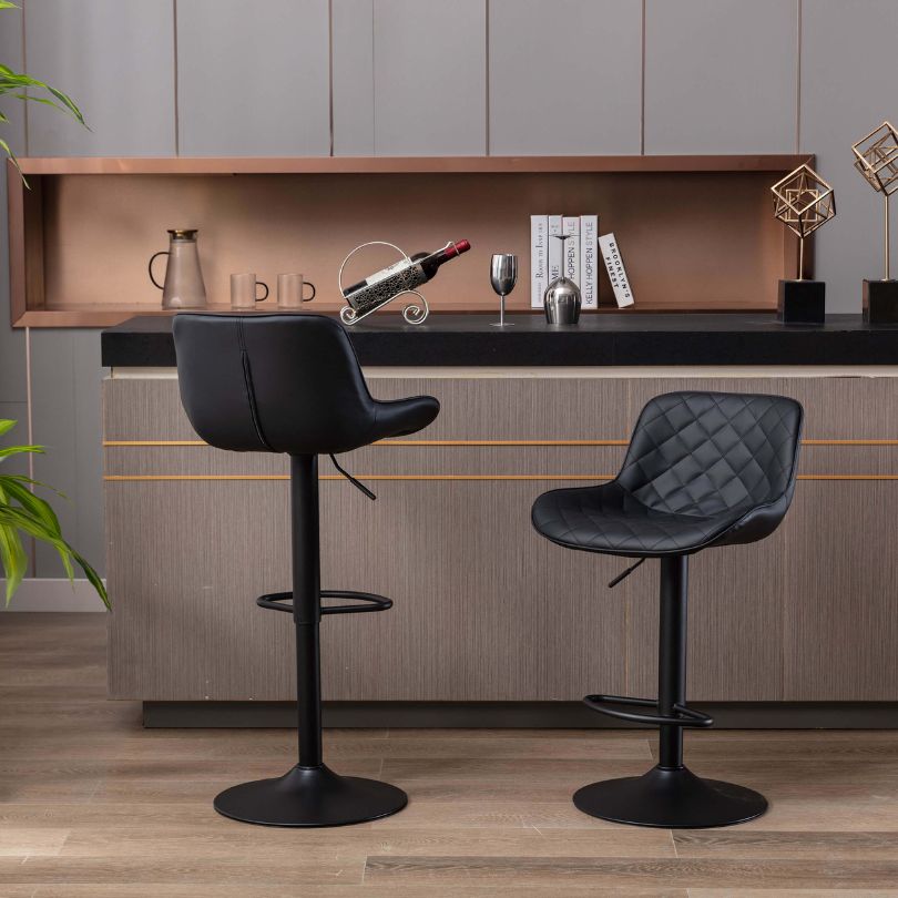 Modern Black Velvet Bar Stools With Adjustable Base