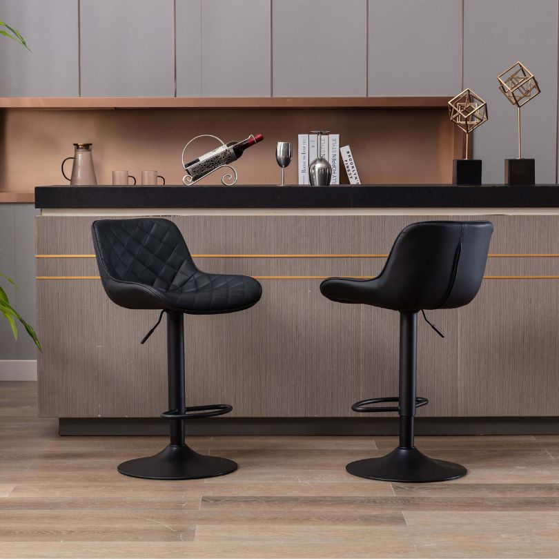 Modern Black Velvet Bar Stools With Adjustable Base