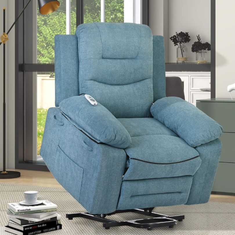 Modern Blue Linen Power Lift Recliner Chair