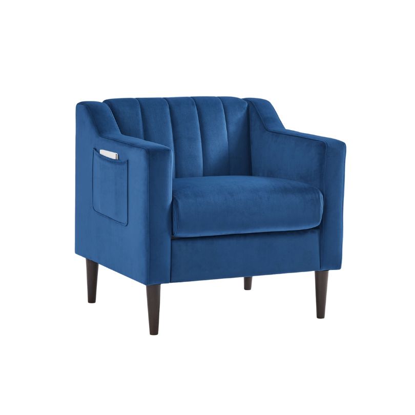 Modern Blue Tufted Barrel Club Accent Chair with Wooden Legs