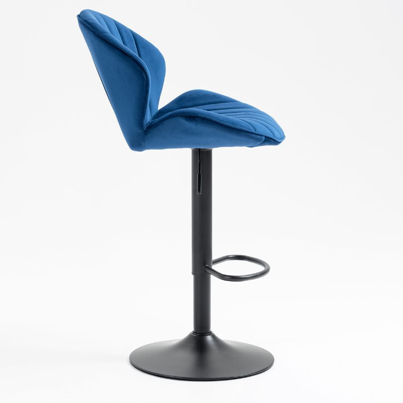 Modern Blue Velvet Bar Stools With Adjustable Base