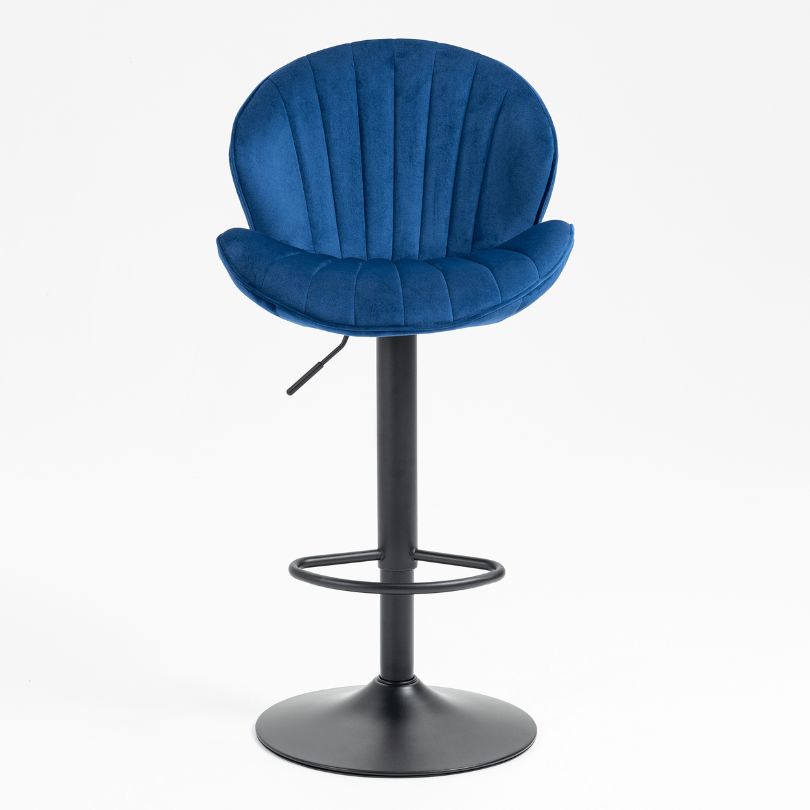 Modern Blue Velvet Bar Stools With Adjustable Base