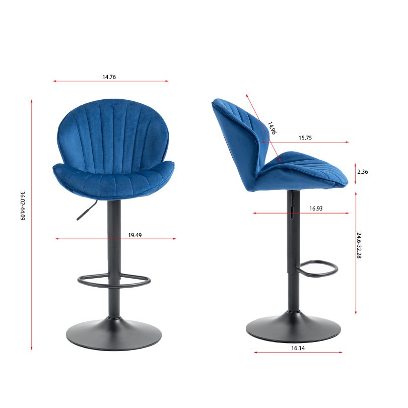 Modern Blue Velvet Bar Stools With Adjustable Base