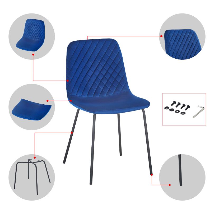 Modern Blue Velvet Dining Chair 4Pcs