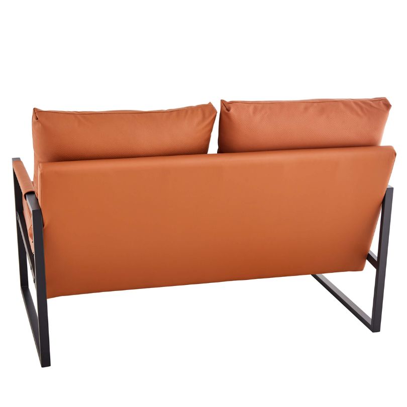 The back view of the Modern Brown PU-Leather Metal Frame Two-Seater Sofa