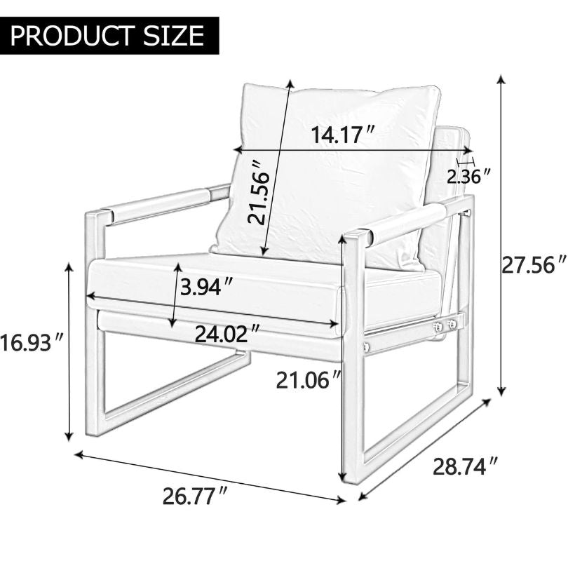 A dimension image of the Metal frame Amchair