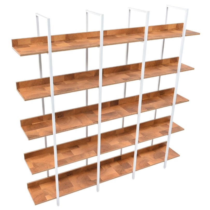 Modern Brown and White 5 Tier Open Bookshelf with Metal Frame