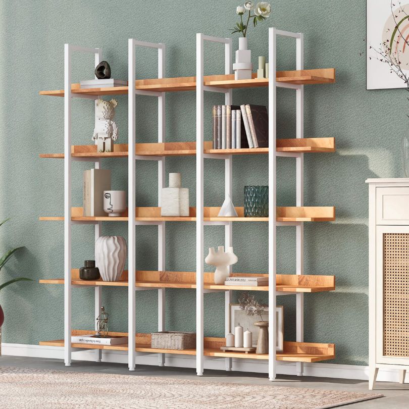 wooden freestanding tall bookshelf