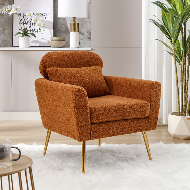 Modern Caramel Boucle Accent Chair