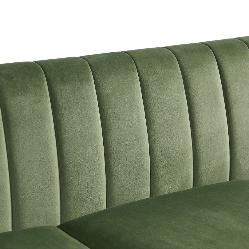 Modern Chesterfield Upholstered Green Velvet Sofa with Storage Side Pocket and Wooden Frame